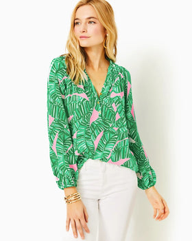 Elsa Silk Top - Conch Shell Pink Lets Go Bananas-Lilly Pulitzer