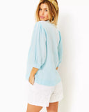 Mialeigh Elbow Sleeve Linen Top, Hydra Blue X Resort White-Lilly Pulitzer