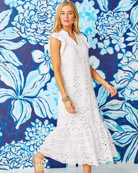 Women's Klaudie Eyelet Midi Dress in White
