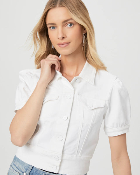 Paige Women's KENDRA Short Sleeved Denim Jacket In White 8645208 Col W4520