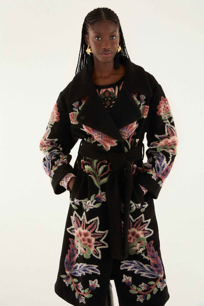 FARM Rio Marvelous Garden Fleece Coat, Black-Farm Rio