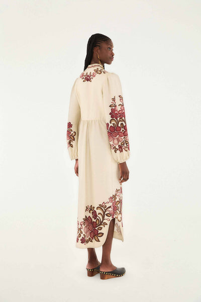 FARM Rio Renata Floral Long Sleeve Midi Dress, Sand Melly FARM Rio Renata Floral Long Sleeve Midi Dress, Sand Melly
