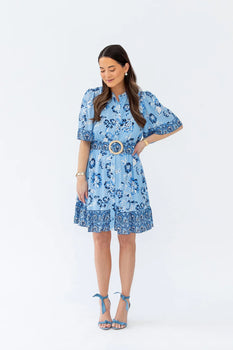 STS Olivia Belted Ruffle Hem Shirt Dress, Placid Floral-Sail to Sable