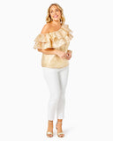 Trixie One Shoulder Ruffle - Gold Brocade-Lilly Pulitzer