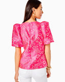 Pratt Short Sleeve Floral- Pink Grenadine Gold Puff Brocade-Lilly Pulitzer