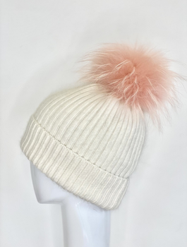 LR Angor/Wool Hat, White/Pink-Linda Richards