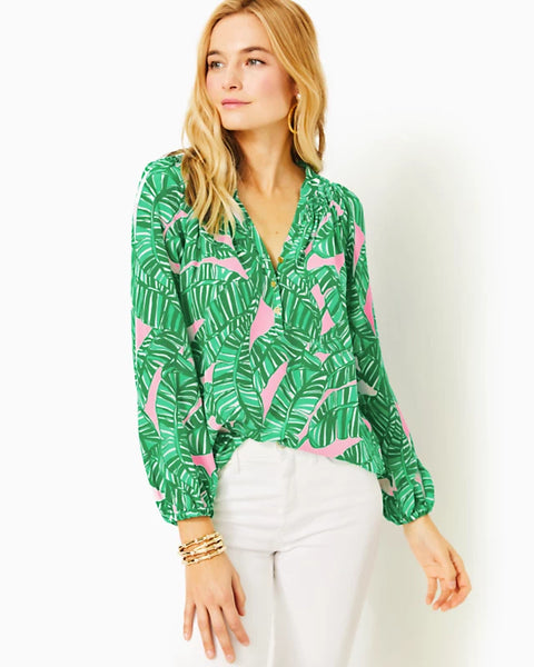 Elsa Silk Top - Conch Shell Pink Lets Go Bananas-Lilly Pulitzer
