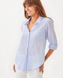 Sea View Button Down, LTWT Oxford Stripe, Jacaranda Blue-Lilly Pulitzer