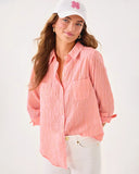 Sea View Button Down, Ltwt Oxford Stripe, Papaya X Conch Shell Pink-Lilly Pulitzer