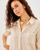 Sea View Button Down, LTWT Oxford Stripe, Wicker Tan-Lilly Pulitzer