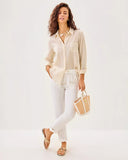Sea View Button Down, LTWT Oxford Stripe, Wicker Tan-Lilly Pulitzer