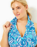 UPF 50+ Luxletic Lakelyn Bra Polo Top-Amalfi Blue Sound The Sirens-Lilly Pulitzer