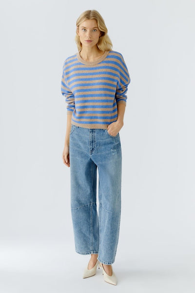 Oui Striped Sweater, Camel Blue-oui