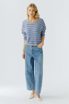 Oui Striped Sweater, Camel Blue-oui