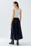 oui -oui Banded Pleated Skirt, Dk Blue-oui