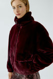 Knitted Faux Fur Jacket, Berry-oui