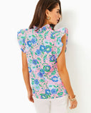 Klaudie Ruffle Sleeve Cotton Top - Rumor Has It, Conch Shell Pink-Lilly Pulitzer