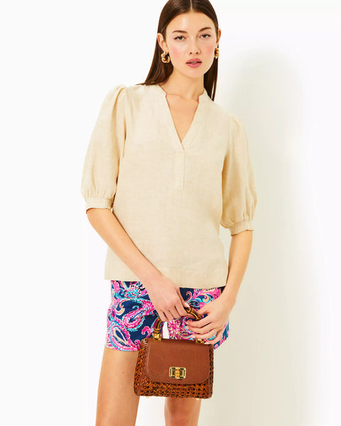 Mialeigh Elbow Sleeve Top, Sand Bar X Resort White-Lilly Pulitzer