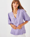 Mialeigh Elbow Sleeve Linen Top, Tropical Purple Resort White-Lilly Pulitzer