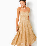 Aubrianna Strapless Lace Dress - Gold Metallic-Lilly Pulitzer