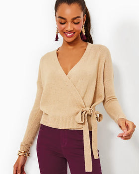 Dixie Wrap Sweater - Heathered Sand Bar Metallic-Lilly Pulitzer