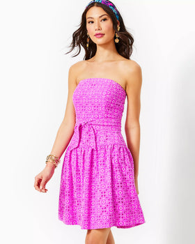 Akela Strapless Eyelet Dress - Orchid Oasis Oversized Diamond Leaf Eyelet-Lilly Pulitzer