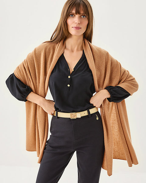 Lanelle Cashmere Wrap- Metallic, Heathered Rattan-Lilly Pulitzer