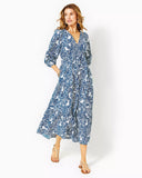 Deacon 3/4 Sleeve Cotton Maxi Dress - Aegean Navy Beach Path-Lilly Pulitzer