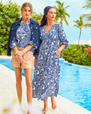 Deacon 3/4 Sleeve Cotton Maxi Dress - Aegean Navy Beach Path-Lilly Pulitzer