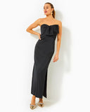 Carlynn Satin Maxi Bow Dress, Noir-Lilly Pulitzer