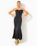 Carlynn Satin Maxi Bow Dress, Noir-Lilly Pulitzer