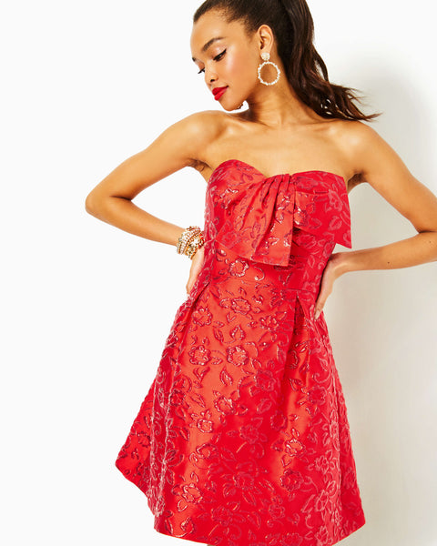 Kataleya Strapless Floral Dress - Amaryllis Red-Lilly Pulitzer