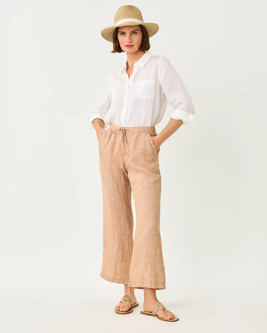 Brawley Linen Crop Pant, Iced Latte X Resort White-Lilly Pulitzer