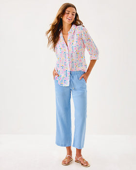 Brawley Linen Crop Pant, Jacaranda Blue-Lilly Pulitzer