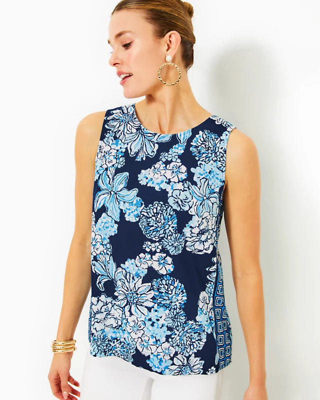 Iona Sleeveless top - Bouquet All Day, Low Tide Navy – Melly