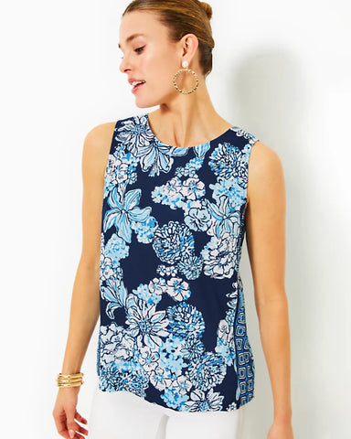 Iona Sleeveless top - Bouquet All Day, Low Tide Navy-Lilly Pulitzer