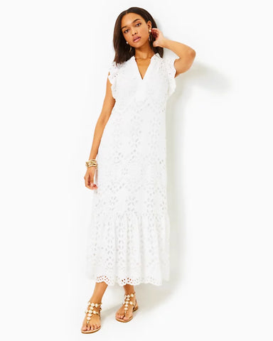 Klaudie Ruffle Sleeve Eyelet - Resort White-Lilly Pulitzer