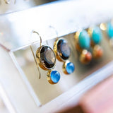 Color Block Drop Earring, Faceted Smoky Quarts & Blue Chalcedony-Laura Foote