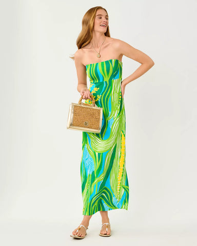 Noa Strapless Maxi Dress - Turquoise Tide Oversized Sweet Corn Engineered Knit Max-Lilly Pulitzer