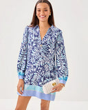 Iralanne Long Sleeve Popover, Sapphire Pool Summer Shorelines Engineered Woven Dress-Lilly Pulitzer