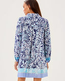 Iralanne Long Sleeve Popover, Sapphire Pool Summer Shorelines Engineered Woven Dress-Lilly Pulitzer