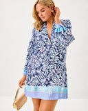 Iralanne Long Sleeve Popover, Sapphire Pool Summer Shorelines Engineered Woven Dress-Lilly Pulitzer