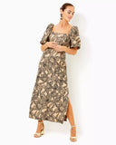 Linora Maxi Dress, Wicker Tan Embroidered Sequin Exploded Flora-Lilly Pulitzer