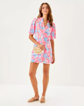 Mialeigh Elbow Sleeve Linen Dress, Lil Sun Sea Sand, Resort White-Lilly Pulitzer
