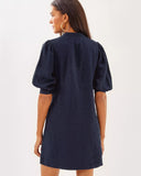 MIALEIGH ELBOW SLEEVE LINEN DRESS, TRUE NAVY X TRUE NAVY-Internet Return from Lilly.com