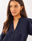 MIALEIGH ELBOW SLEEVE LINEN DRESS, TRUE NAVY X TRUE NAVY-Internet Return from Lilly.com