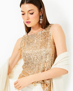 Jaret Knit Top, Gold Metallic