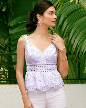 Tiah Eyelet Top, Water Hyacinth Dancing Daisies-Lilly Pulitzer