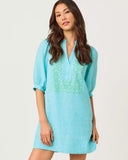 Mialeigh Elbow Sleeve Linen Dress, Capri Blue x Resort White-Lilly Pulitzer