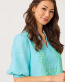 Mialeigh Elbow Sleeve Linen Dress, Capri Blue x Resort White-Lilly Pulitzer